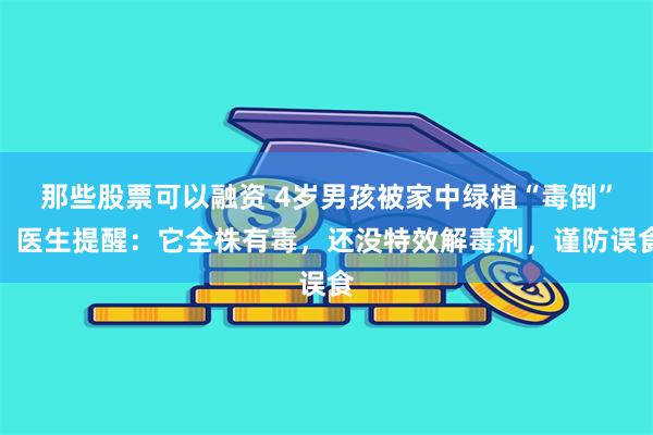 那些股票可以融资 4岁男孩被家中绿植“毒倒”，医生提醒：它全株有毒，还没特效解毒剂，谨防误食